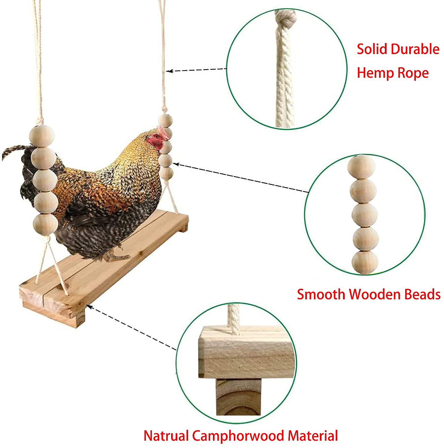 Besimple Chicken Swing Toy, Chicken Perch Ladder with Natural Wooden, Handmade Chicken Coop Swing Ladder Toy Wood Stand for Poultry Run Rooster Hens Chicks Bird Pet Parrots Macaw Animals & Pet Supplies > Pet Supplies > Bird Supplies > Bird Ladders & Perches Besimple   