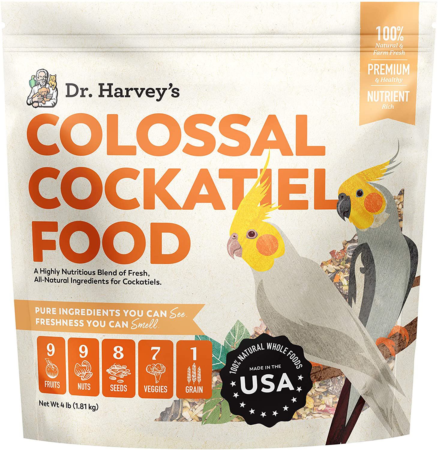 Dr. Harvey'S Colossal Cockatiel Food, All Natural Daily Food for Cockatiels Animals & Pet Supplies > Pet Supplies > Bird Supplies > Bird Food Dr. Harvey's 4 Pound (Pack of 1)  