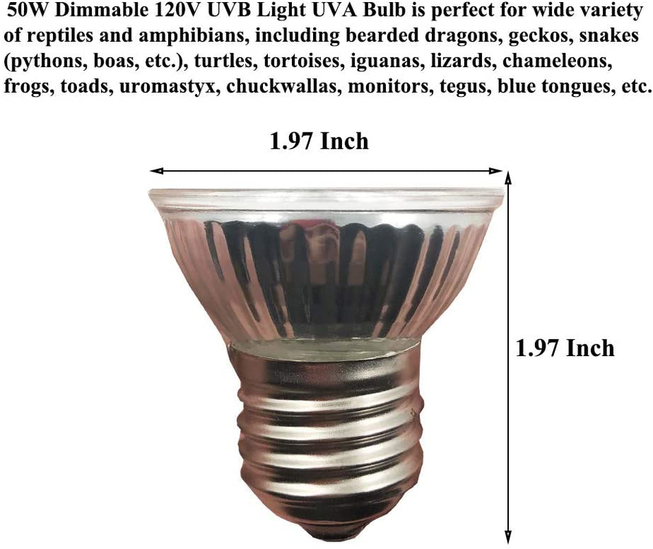 Taysing Dimmable UVA UVB Reptile Heat Lamp Bulb, E26/E27 50 Watt Full Spectrum Sun Light Reptiles. Habitat Lighting & Heat Lamps Holder 1Stand (50W Bulbs-4 Pack)