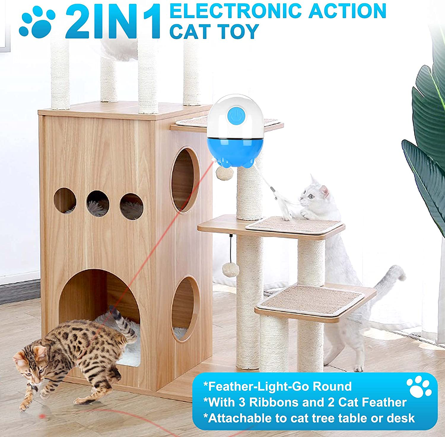 Cat Toys Interactive, Cat Laser Toy & Cat Feather Toys 2 in 1, Rechargeable Cat Laser Toys for Indoor Cats, Shutdown Automatic Cat Toy Interactive with Many Replacement Accessories for Kitten Animals & Pet Supplies > Pet Supplies > Cat Supplies > Cat Toys Enoctu   