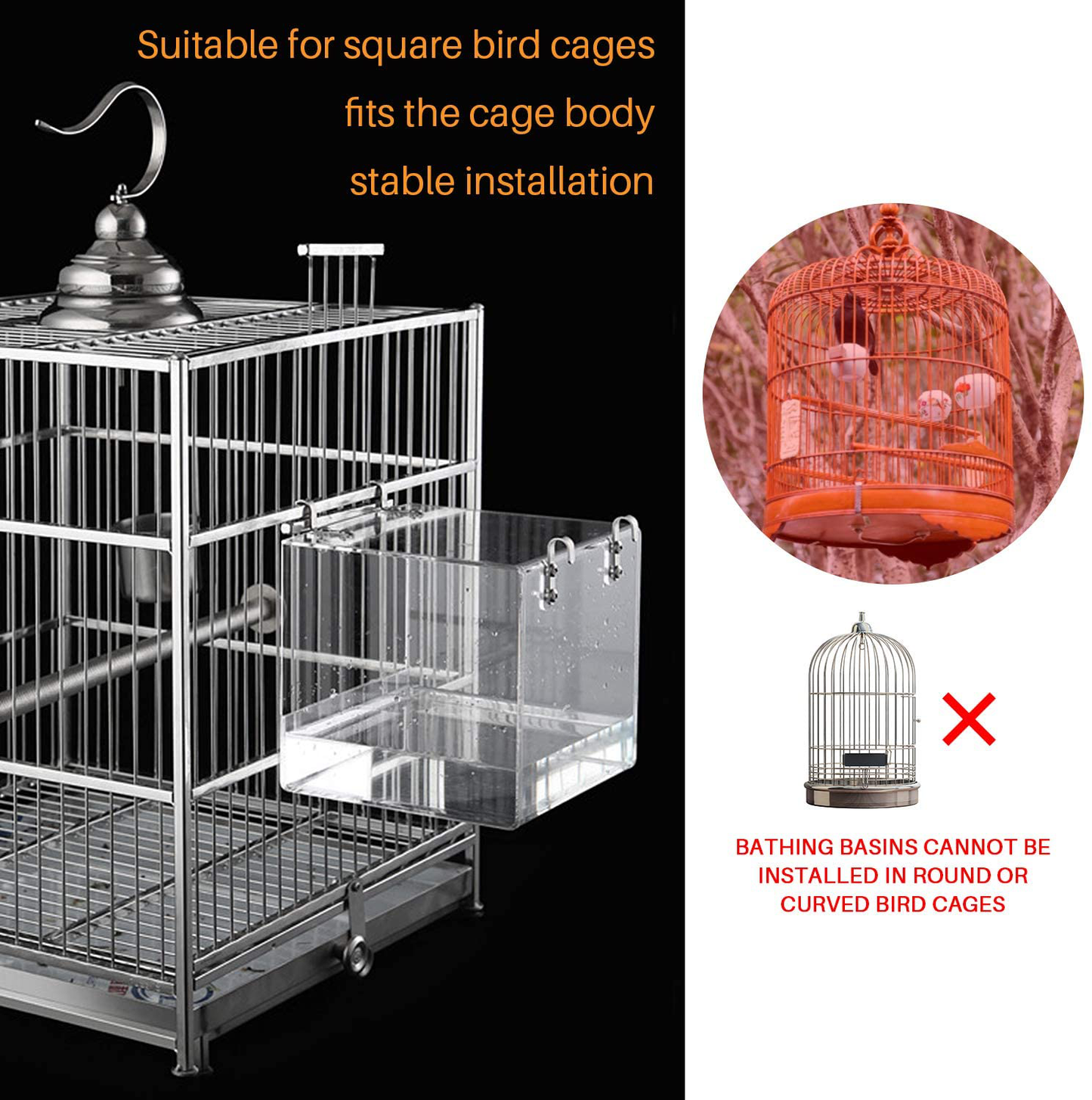 HOSUKKO Bird Bath for Cage Clear Bird Bathtub Parrot Parakeets Shower No Mess Bird Feeder for Cage Bathtub Box for Small Bird Parrot with 4 Hooks Animals & Pet Supplies > Pet Supplies > Bird Supplies > Bird Gyms & Playstands HOSUKKO   