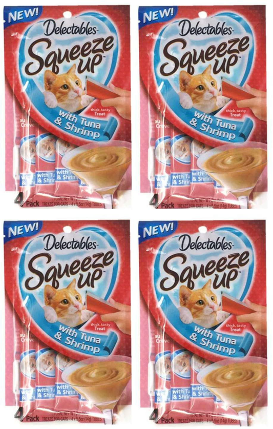 Delectables Squeeze up Hartz Cat Treats Bundle of 4 Flavor Pouches, 2.0 Oz Each Animals & Pet Supplies > Pet Supplies > Cat Supplies > Cat Treats Delectables Tuna & Shrimp  