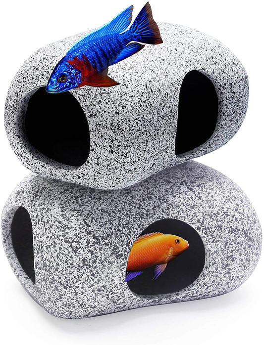 Spingsmart Aquarium Hideaway Rocks for Aquatic Pets to Breed, Play and Rest, Safe and Non-Toxic Fish Tank Ornaments, Ceramic Decor Rocks for Aquascape Animals & Pet Supplies > Pet Supplies > Fish Supplies > Aquarium Decor SpringSmart 3.7"x2.7"x2"(2pc)  