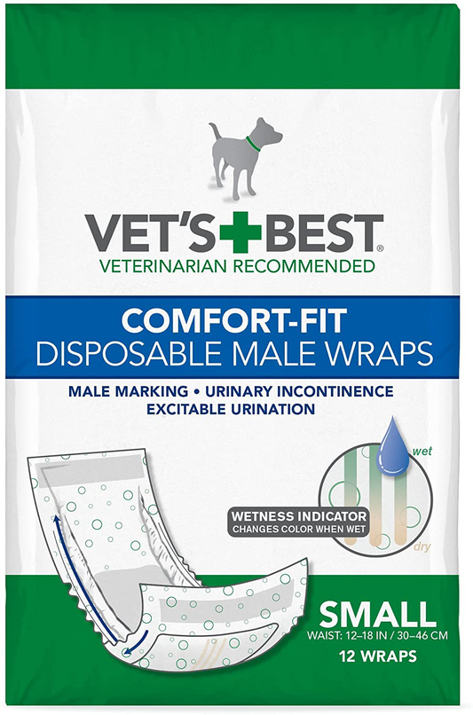 Vet'S Best Comfort Fit Disposable Male Dog Diapers | Absorbent Male Wraps with Leak Proof Fit Animals & Pet Supplies > Pet Supplies > Dog Supplies > Dog Diaper Pads & Liners Vet's Best 12 count Small 