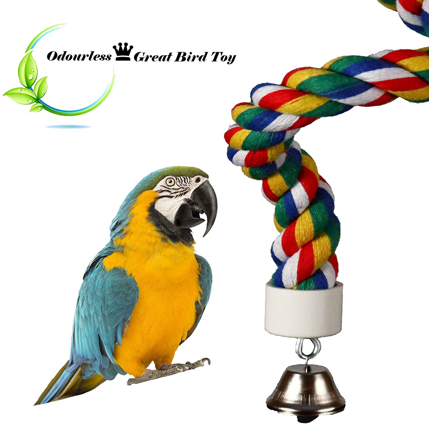 Bird Rope Perch Comfy Cotton Spiral Bungee Swing Climbing Standing Ladder for Bird Cage Parrot Toy with Bell Animals & Pet Supplies > Pet Supplies > Bird Supplies > Bird Ladders & Perches iLeson   