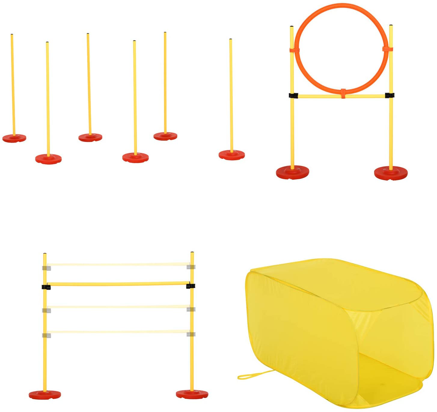 Pawhut 4-Piece Portable Pet Agility Training Obstacle Set for Dogs with Weave Pole, Jumping Ring, High Jump, & Tunnel Animals & Pet Supplies > Pet Supplies > Dog Supplies > Dog Treadmills PawHut   