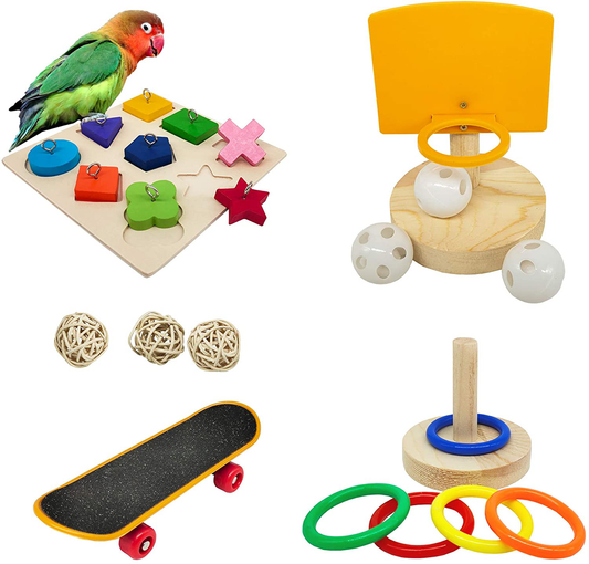 Bird Toys for Parakeets,5Pcs Parrot Toys Set （Include Bird Basketball Toy、Bird Skateboard、Bird Stacking Toy、Parrot Wooden Block Puzzles Toy、Small Sepak Takraw）,Parakeet Toys、For Bird Training Toys12 Animals & Pet Supplies > Pet Supplies > Bird Supplies > Bird Toys HOORITO   