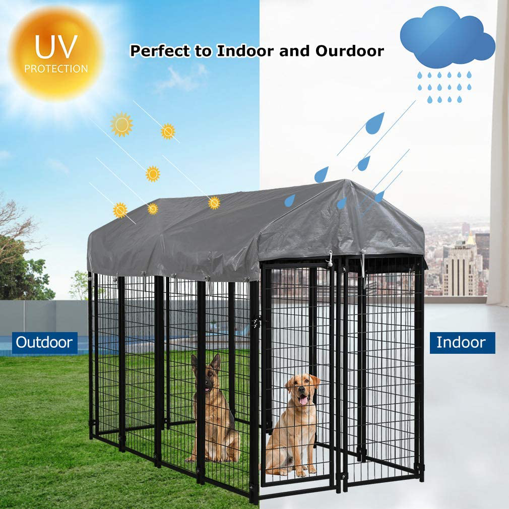 Dog Pen Dog Playpen House Heavy Duty Outdoor Metal Galvanized Welded Pet Crate Kennel Cage with UV Protection Waterproof Cover and Roof (7.5 X 3.75 X 5.8 Feet)