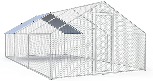 Large Metal Chicken Coop Walk-In Poultry Cage Chicken Run Pen Dog Kennel Duck House Spire Shaped Coop with Waterproof and Anti-Ultraviolet Cover for Outdoor Farm Use(9.8' L X 19.7' W X 6.4' H) Animals & Pet Supplies > Pet Supplies > Dog Supplies > Dog Kennels & Runs iclbc Spire Shaped 9.8' L x 19.7' W x 6.4' H 