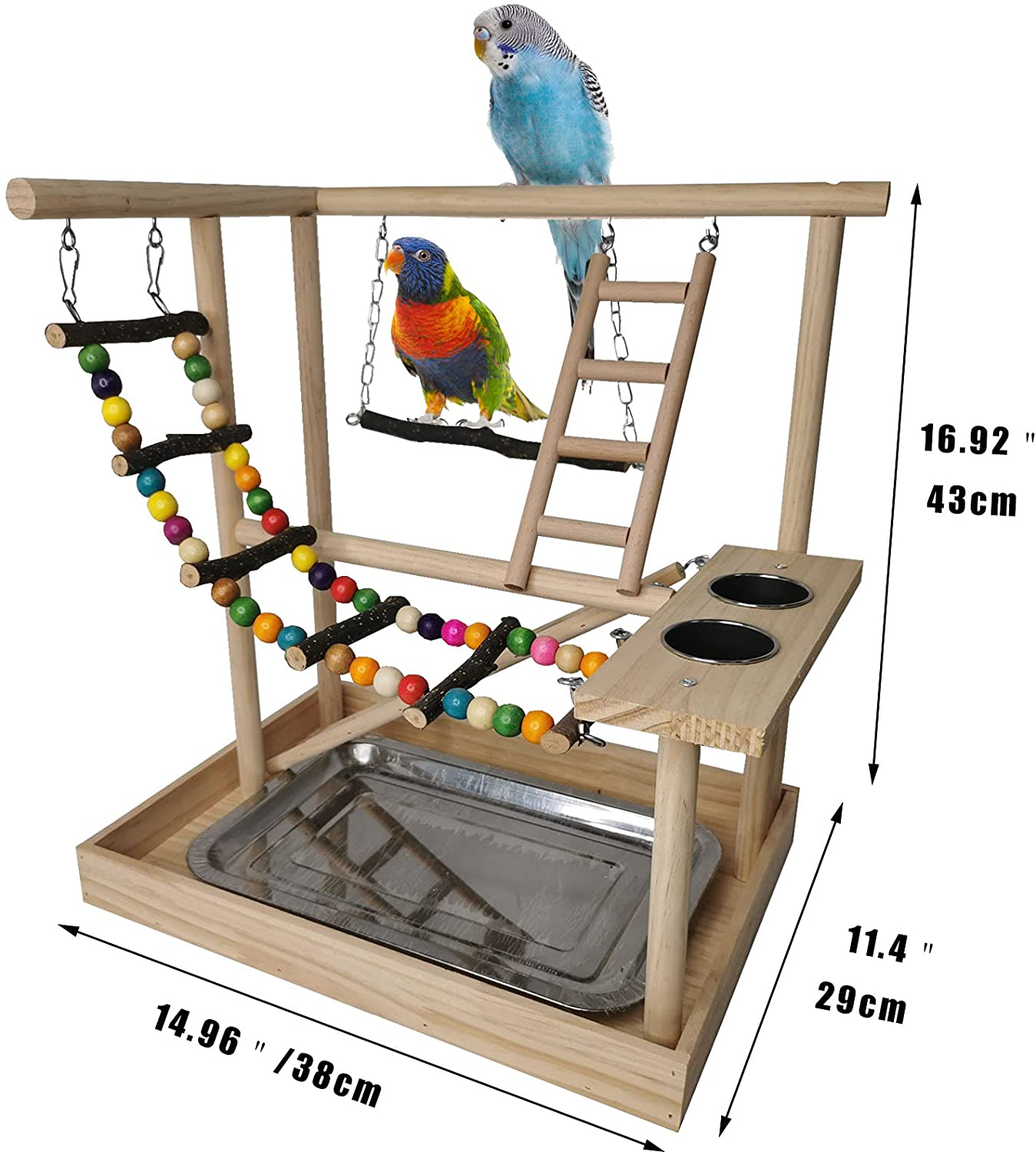 Hamiledyi Parrots Playground, Bird Play Gym Wood Perch Stand Colours Climb Ladders Swing Chewing Toys with Parakeet Feeding Cups Exercise Activity Center for Conure Cockatiel Lovebirds(Include a Tray) Animals & Pet Supplies > Pet Supplies > Bird Supplies > Bird Cages & Stands Hamiledyi   