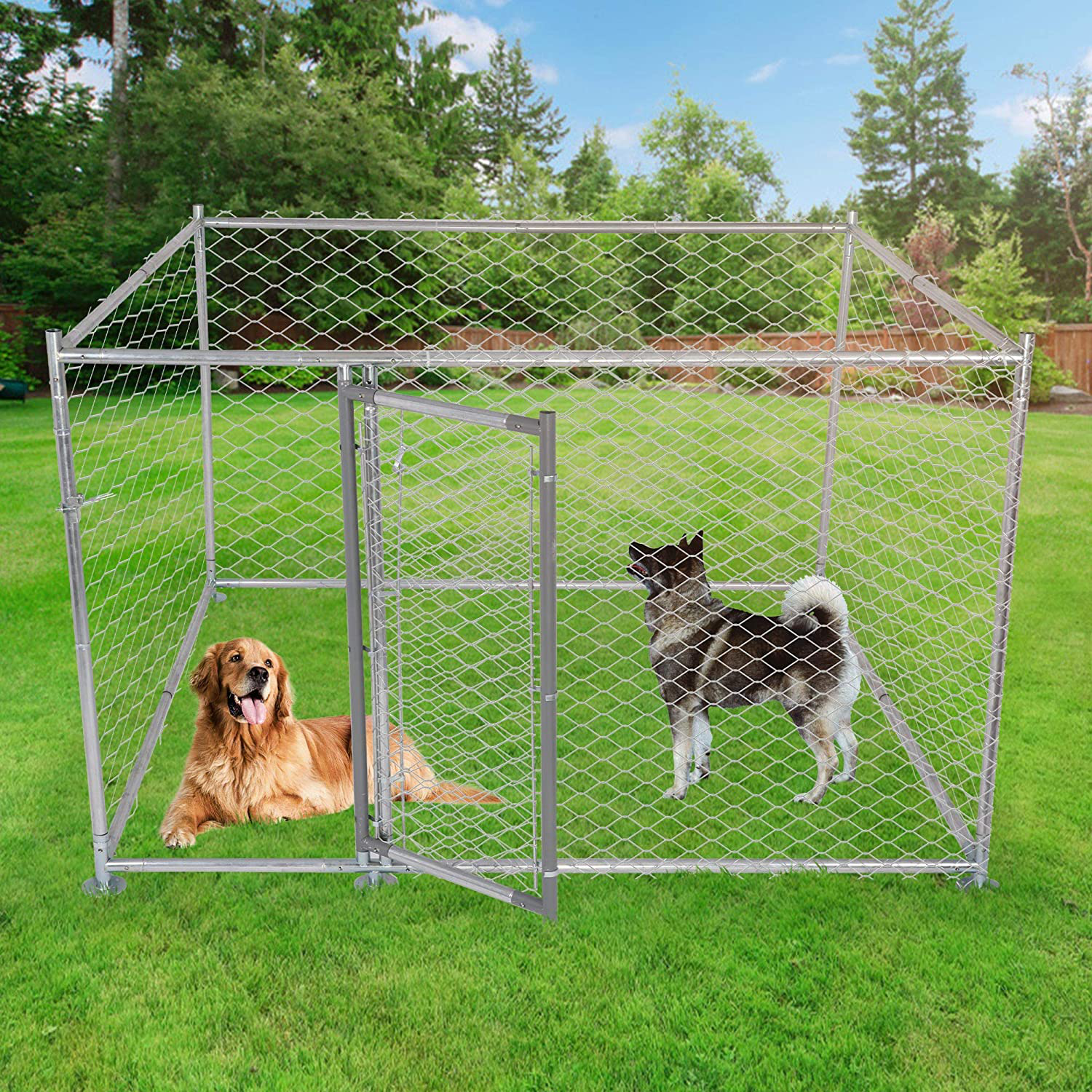 LUCKYERMORE Metal Dog Kennel Outdoor for Large Dog, Easy to Clean & Rust-Resistance Dog Crate with Lockable Dog Gate, With/Without Water Resistance Cover Animals & Pet Supplies > Pet Supplies > Dog Supplies > Dog Kennels & Runs LUCKYERMORE   