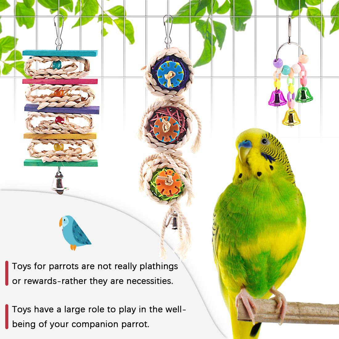 Hilitchi Birds Toys Hanging Hammock Bell Swing Chewing Toys for Parrots, Parakeet, Conure, Cockatiel, Mynah, Love Birds Small Parakeet Cages Decorative Accessories Animals & Pet Supplies > Pet Supplies > Bird Supplies > Bird Toys Hilitchi   