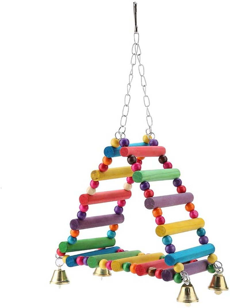 Sheens Parrot Swing Toys, Triangle Climbing Ladders Hanging Bell Toy Colorful Wood Beads Bird Perch for Parakeet Cockatiel Macaw African Grey Cockatoo Lovebird Finch Animals & Pet Supplies > Pet Supplies > Bird Supplies > Bird Ladders & Perches Sheens   