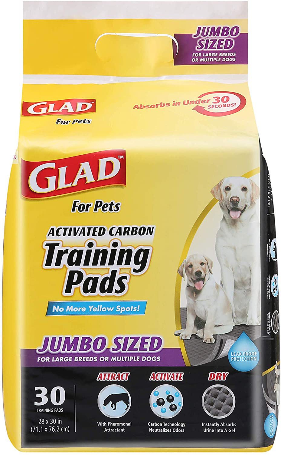 Glad for Pets Black Charcoal Puppy Pads-New & Improved Puppy Potty Training Pads That ABSORB & NEUTRALIZE Urine Instantly-Training Pads for Dogs, Dog Pee Pads, Pee Pads for Dogs, Dog Crate Pads Animals & Pet Supplies > Pet Supplies > Dog Supplies > Dog Kennels & Runs Glad Jumbo 30 Count 
