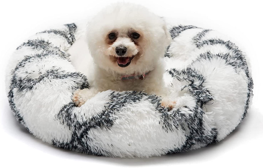 Calming Cat Bed for Cats Dogs Donut round Pet Beds for Small Dogs Fluffy Washable Small Medium Large Dog Beds anti Anxiety Cushion Plush Kennel Animals & Pet Supplies > Pet Supplies > Dog Supplies > Dog Beds HANHVOIS Black White 24 Inch 