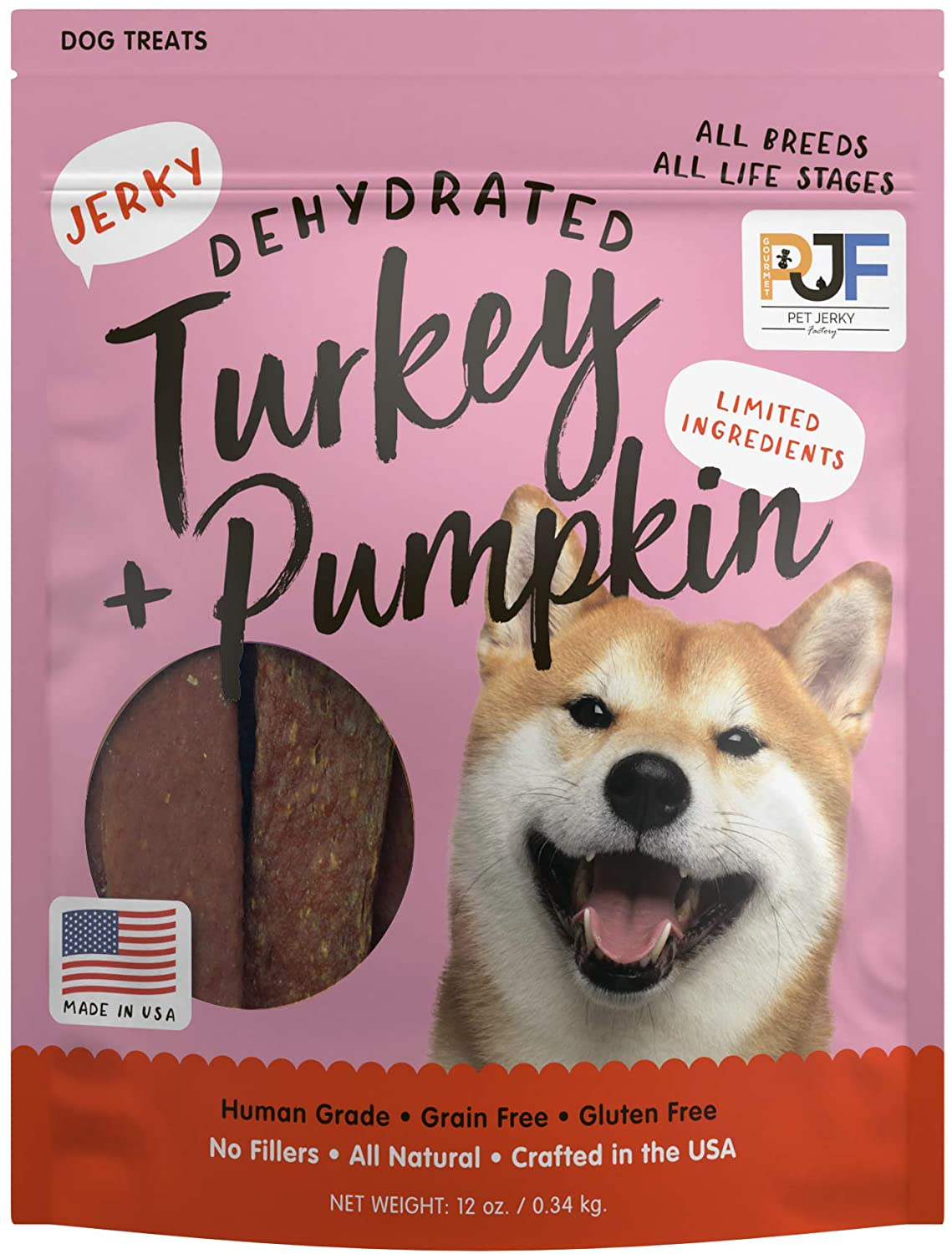 Pet Jerky Factory Premium Dog Treats | 100% Human Grade | Made in the USA | Grain Free | All Natural Animals & Pet Supplies > Pet Supplies > Dog Supplies > Dog Treats Pet Jerky Factory Turkey & Pumpkin 12 Ounce (Pack of 1) 