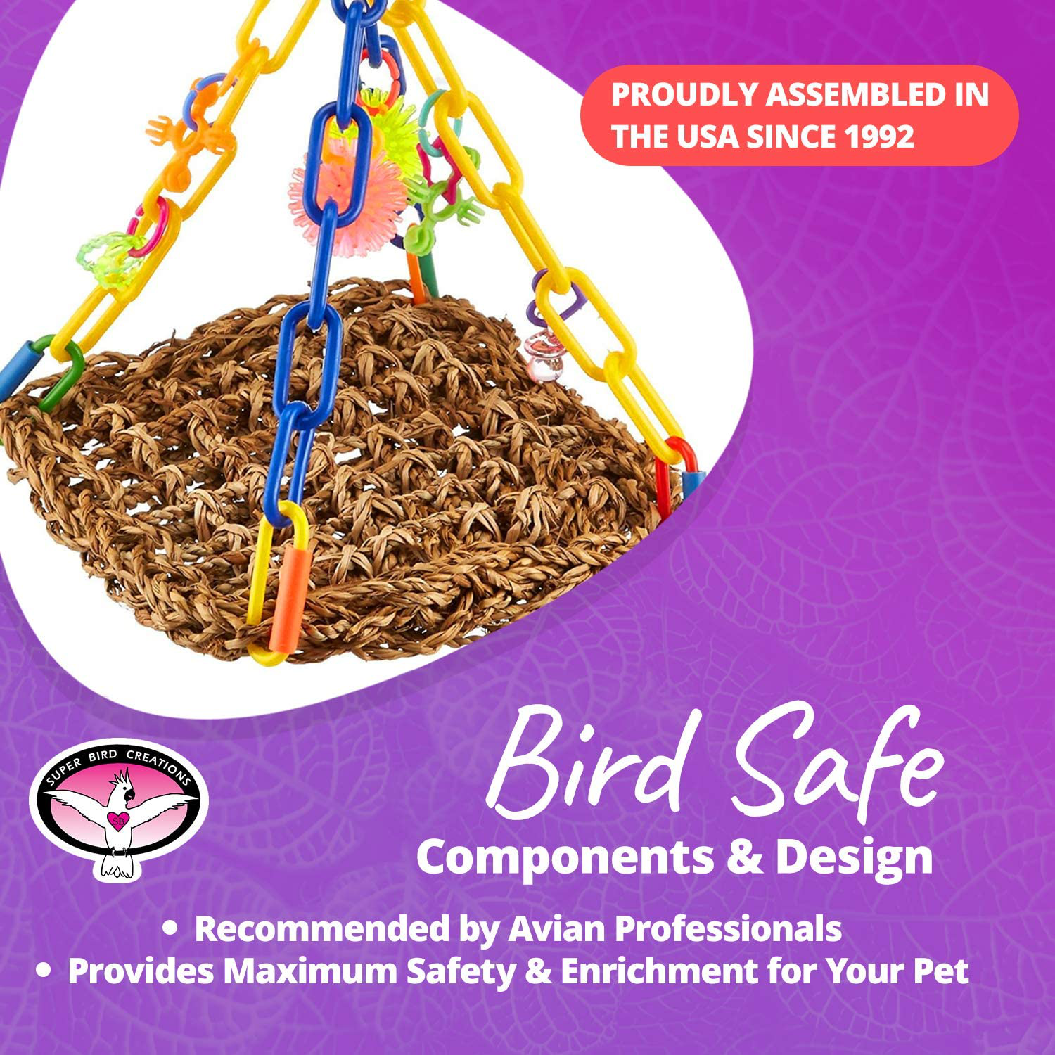 Super Bird Creations SB747 Bright Colorful Mini Flying Trapeze Chewable Bird Toy, Small Size, 6” X 7” X 9” Animals & Pet Supplies > Pet Supplies > Bird Supplies > Bird Toys Super Bird Creations   