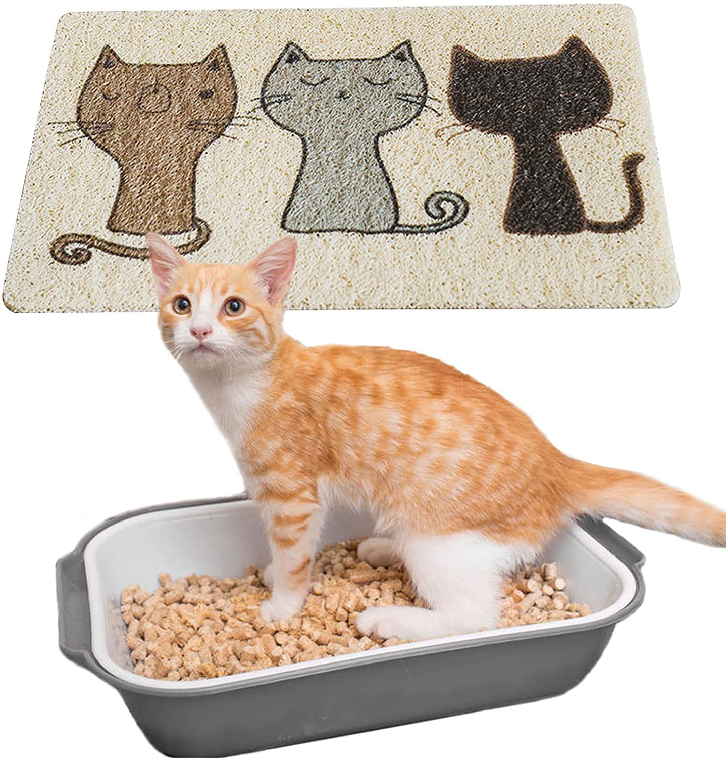 Cat Litter Mat, Cute Kitty Food Feeding Catching Placemat, Durable Pet Litter Rug for Cats, Dogs, Comfortable Kitten Litter Trapping Pad, under Litter Box Mat Soft on Paws, Easy Clean Scatter Control