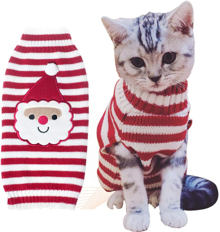 BOBIBI Cat Sweater Christmas Santa Claus Pet Cat Winter Knitwear Warm Clothes Animals & Pet Supplies > Pet Supplies > Cat Supplies > Cat Apparel BOBIBI 1-Santa XS 