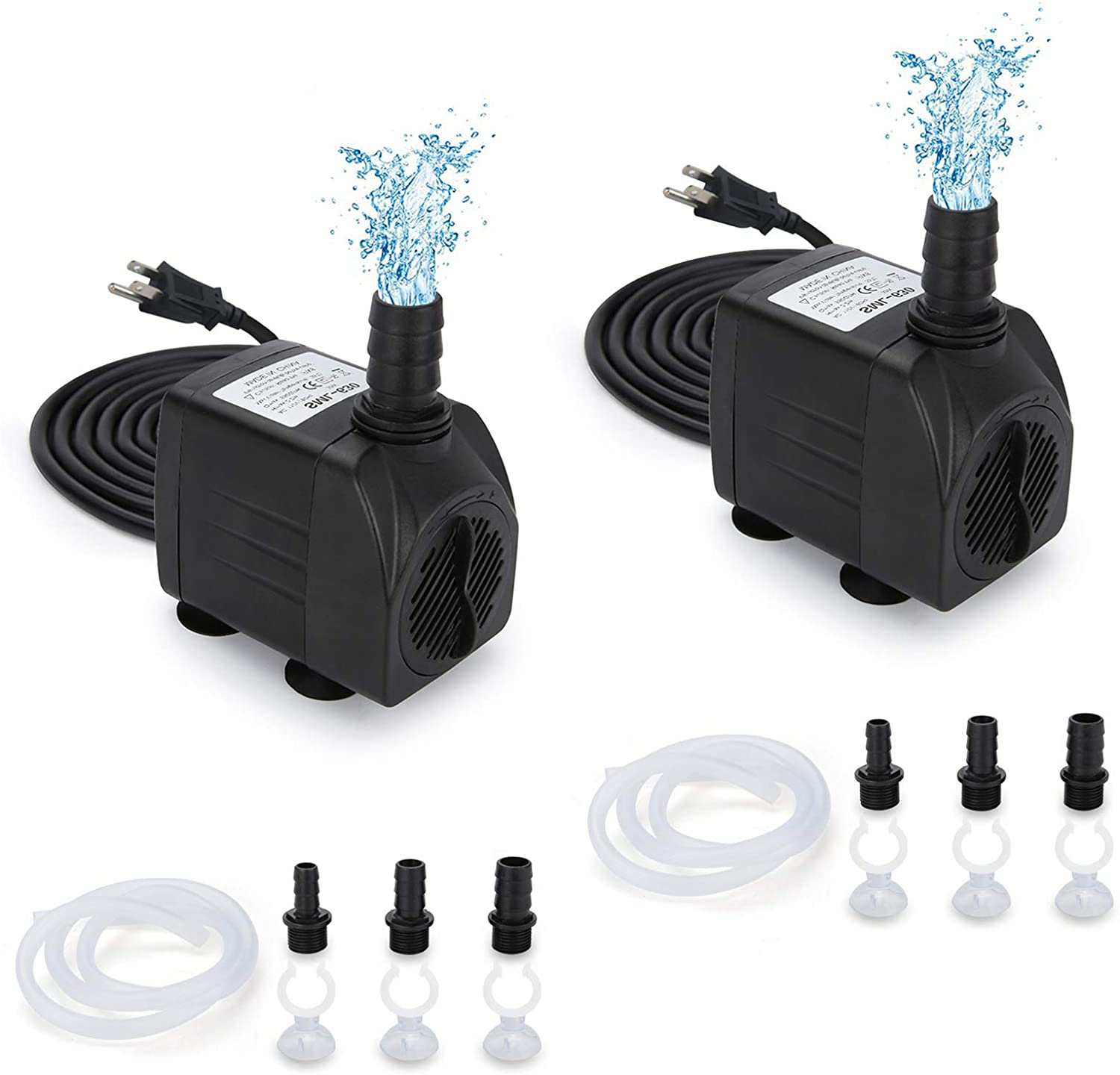 GROWNEER 550GPH Submersible Pump 30W Ultra Quiet Fountain Water Pump, 2000L/H, with 7.2Ft High Lift, 3 Nozzles, 4.9 Feet Tubing for Aquarium, Fish Tank, Pond, Hydroponics, Statuary Animals & Pet Supplies > Pet Supplies > Fish Supplies > Aquarium & Pond Tubing GROWNEER 2 550 GPH 