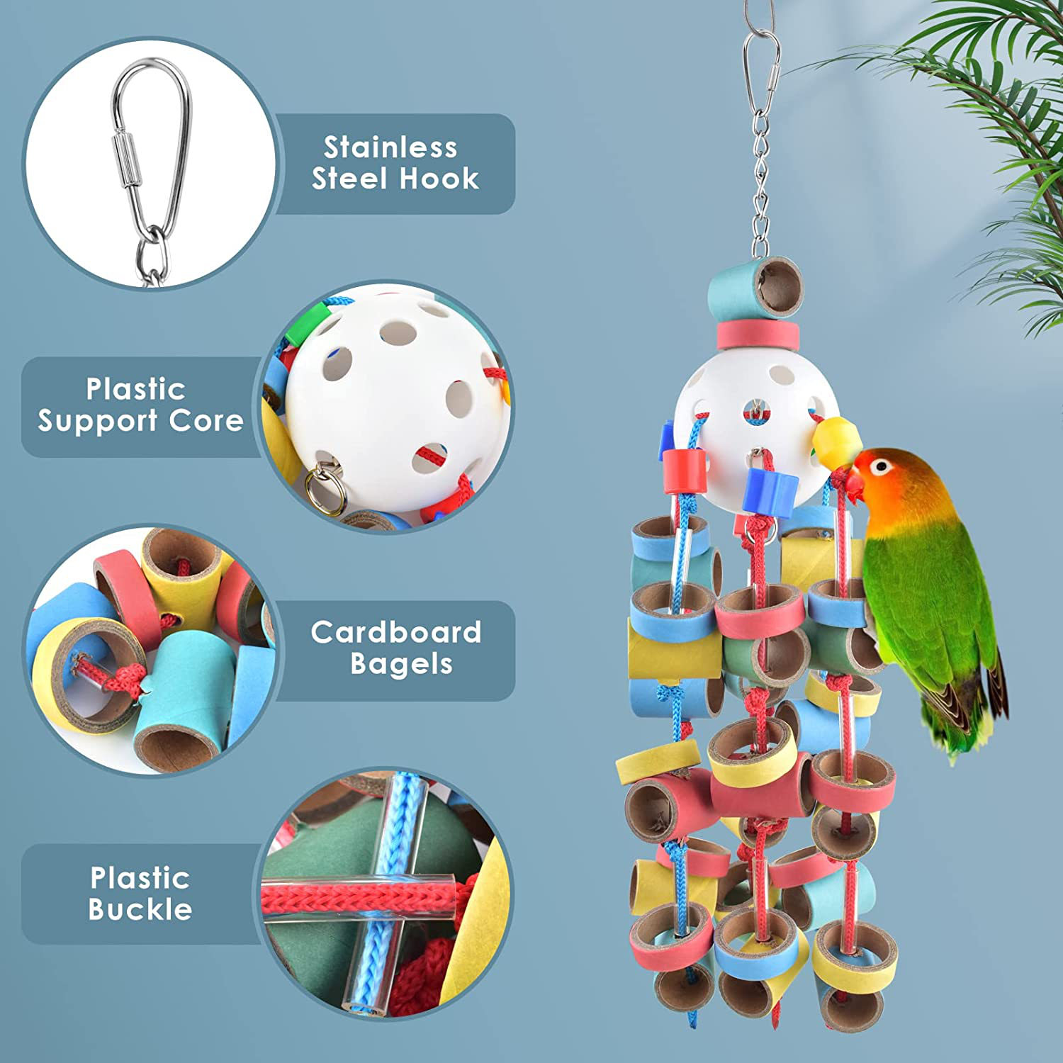 Bissap Bird Toys for Parrots, Bagel Cascade Bird Toy Paper Cardboard Rings Birds Chewing Parrots Toys for Amazons African Greys Eclectus Cockatoos Macaws and Pet Birds Animals & Pet Supplies > Pet Supplies > Bird Supplies > Bird Toys Bissap   