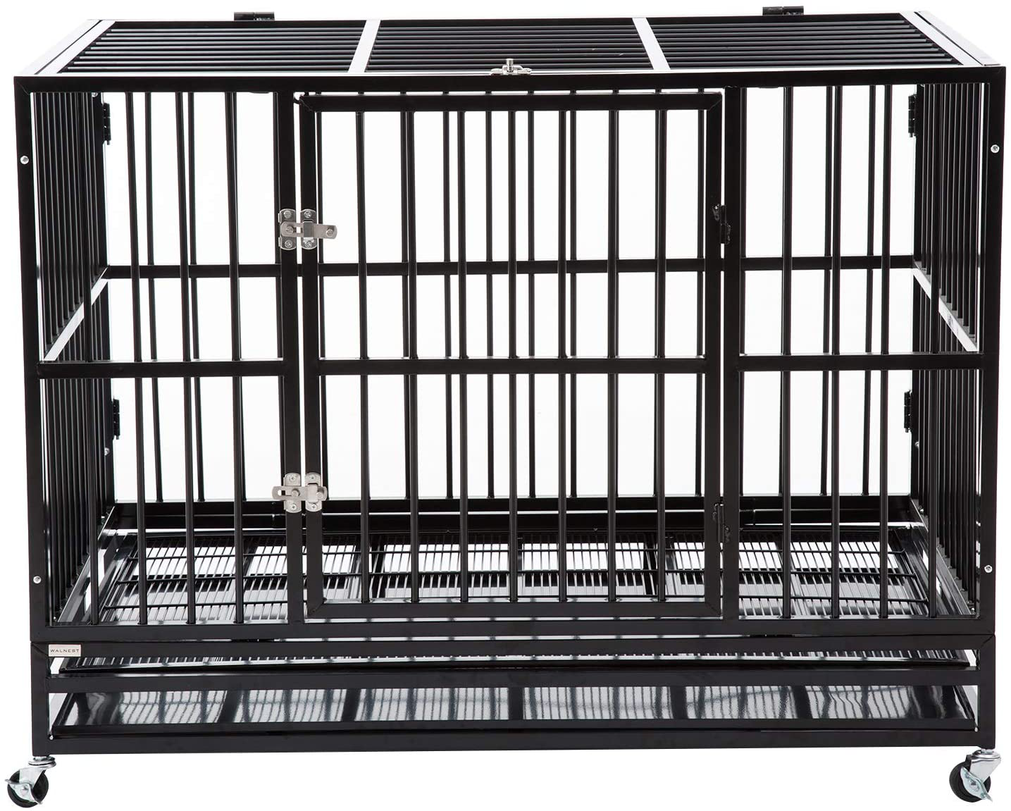 PANEY Large Heavy Duty Rolling Dog Cage Crate Kennel Metal Pet Playpen W/Wheels Double Door