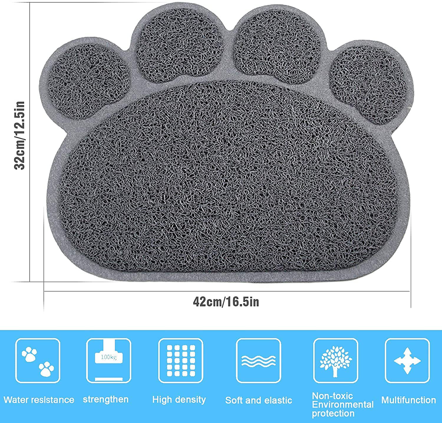 LYCEBELL Cat Litter Mat, Pet Dog Kitty Litter Trapping Mat, Paw Shape Dish Bowl Food Water Placemat, Litter Lock Mesh, Easy to Clean (Gray) - 2 Pack