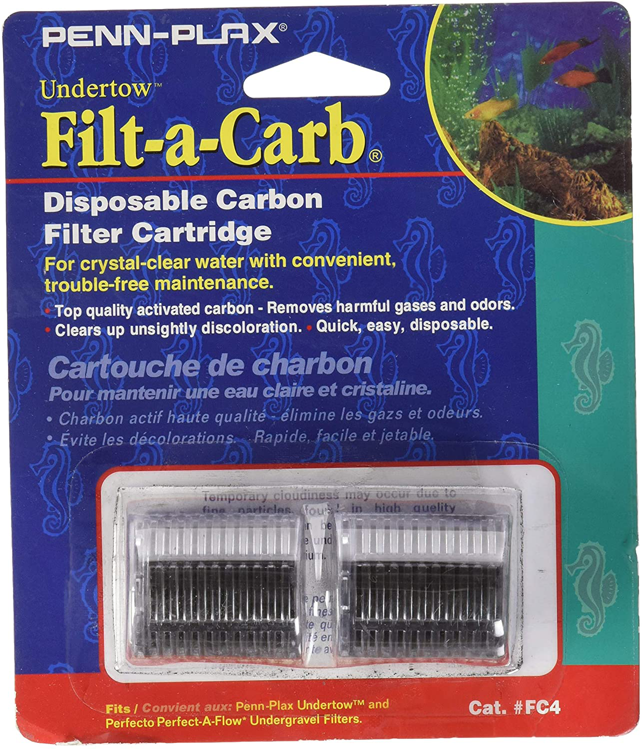 Penn-Plax Filt-A-Carb Replacement Activated Carbon Media Cartridges (2 Pack) – Provides Chemical Filtration to Freshwater and Saltwater Aquarium Setups