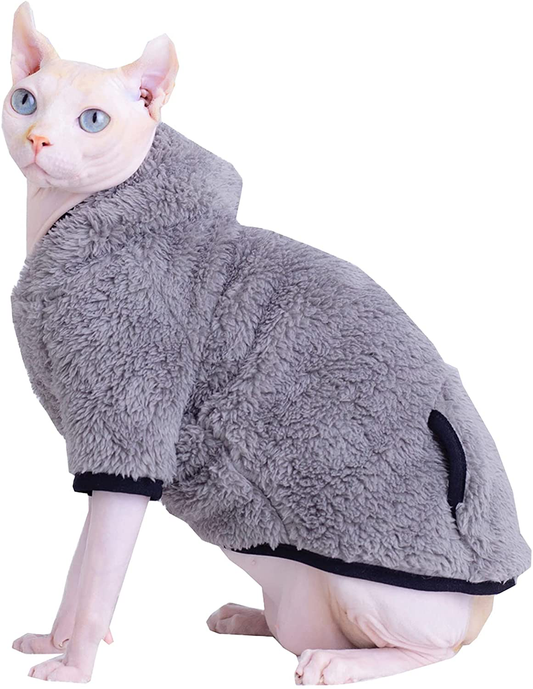 Sphynx Hairless Cat Clothes Winter Thick Warm Soft Vest Hoodies Pajamas for Cats Pet Clothes Pullover Kitten Shirts with Sleeves (Gray, M(4.4-5.5Lbs)) Animals & Pet Supplies > Pet Supplies > Cat Supplies > Cat Apparel WQCXYHW Gray XXL(11-15lbs) 