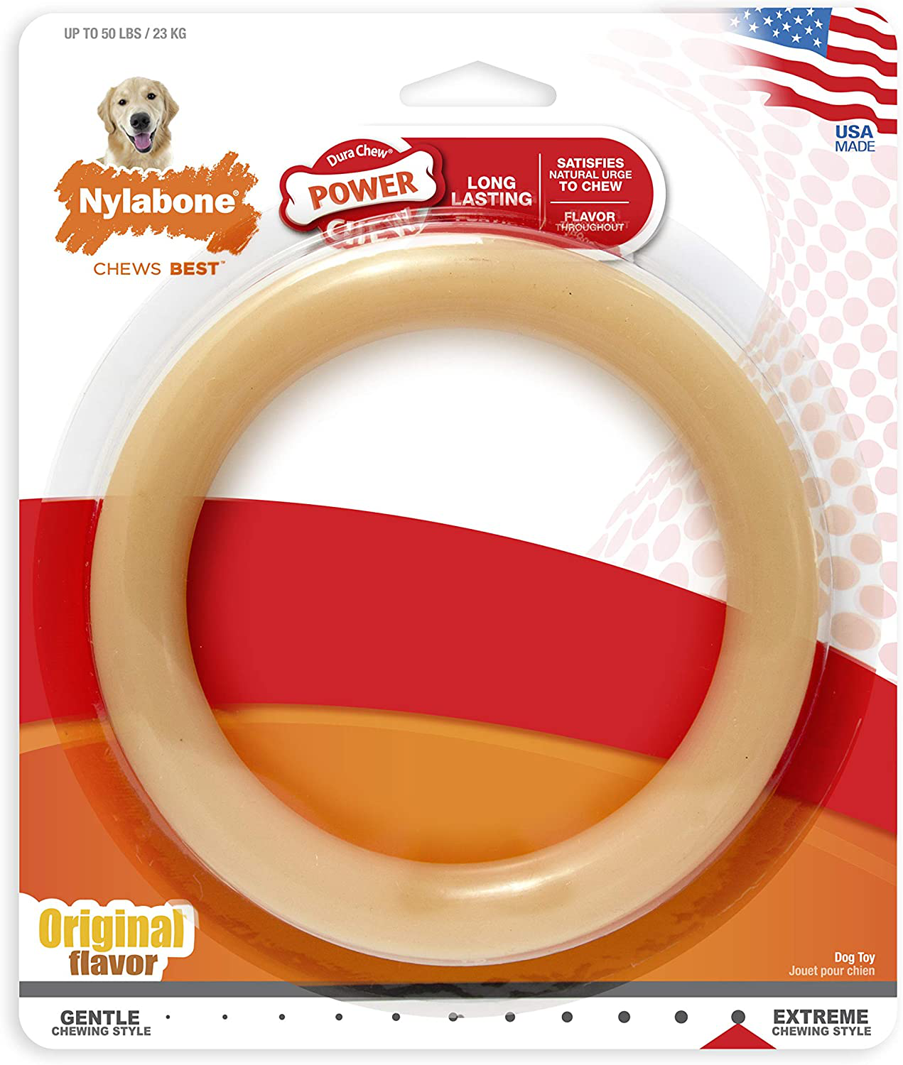 Nylabone Power Chew Textured Ring Dog Chew Toy for Aggressive Chewers with Bold Flavor and Made in the USA Animals & Pet Supplies > Pet Supplies > Dog Supplies > Dog Toys Nylabone Ring Original Large/Giant (1 Count)