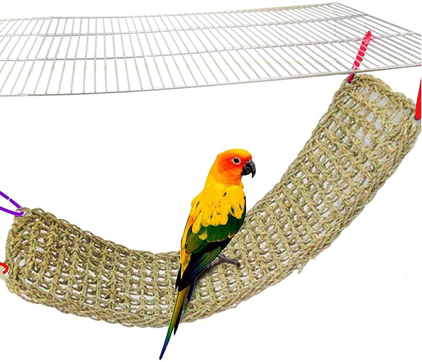 Bird Seagrass Mat,Natural Grass Woven Net Hammock Hanging on Parrot Cage with 4 Hooks,Parakeet Climbing Rope Ladder Chew Toys for Lovebird Cockatiel Conure Budgie,Cockatoo Supplies 28.3" X 6.7" Animals & Pet Supplies > Pet Supplies > Bird Supplies > Bird Ladders & Perches Hamiledyi   