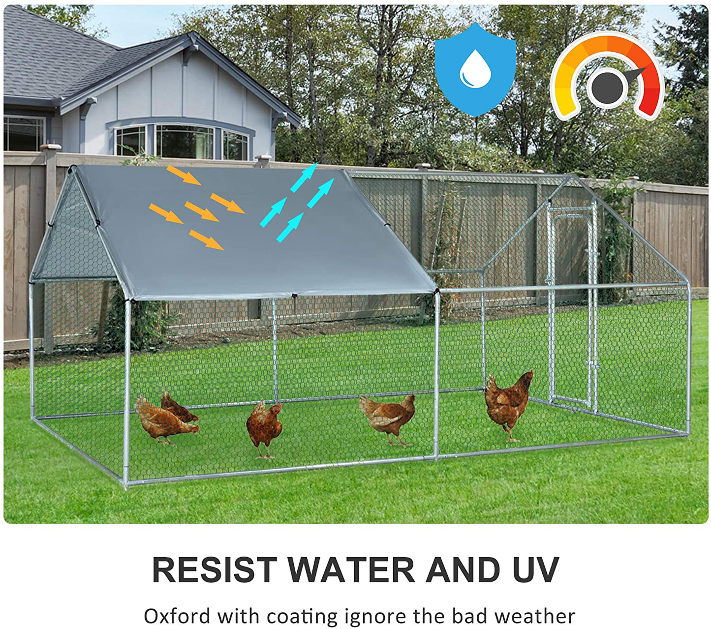 Pawhut Galvanized Large Metal Chicken Coop Cage Walk-In Enclosure Poultry Hen Run House Playpen Rabbit Hutch UV & Water Resistant Cover for Outdoor Backyard