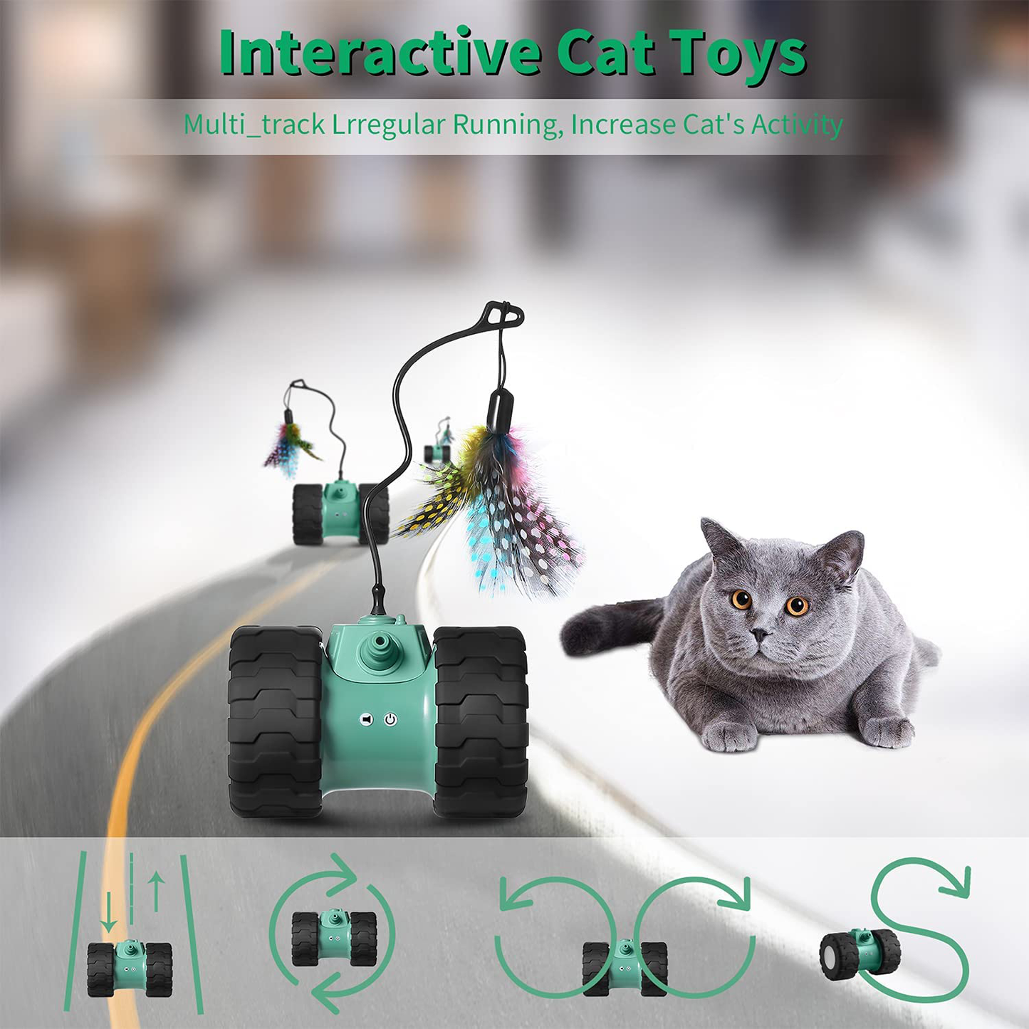 Interactive Cat Toy, Upgraded Automatic Rotating Cat Toy, USB Rechargeable 2000Mah Large Capacity Battery Pet Toy, Auto 360 Degree Rotating Attached with Feathers,All Floors & Carpet Available Animals & Pet Supplies > Pet Supplies > Cat Supplies > Cat Toys Anntoo   