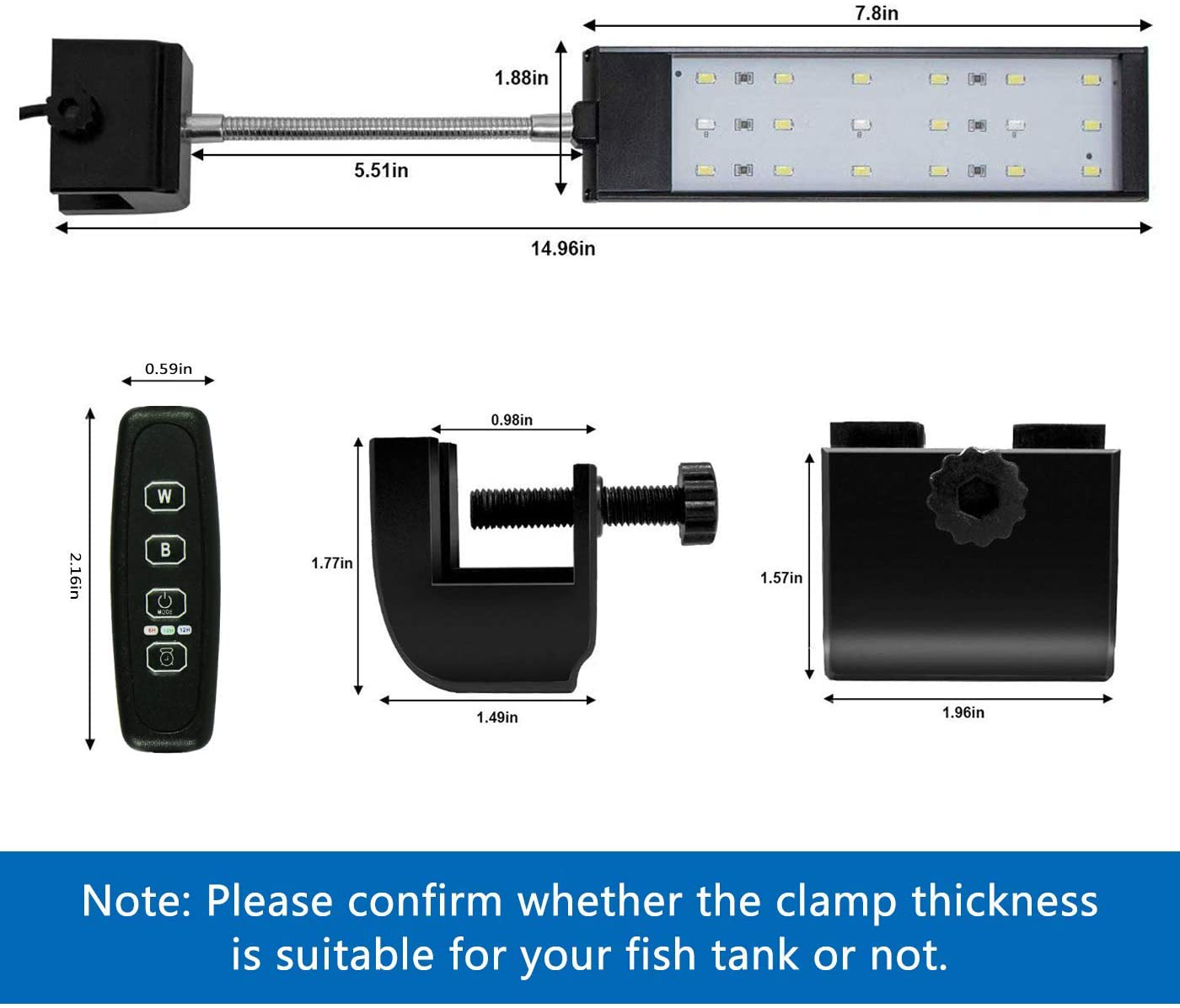 Mingdak Fish Tank Clip on Light with Inline Timer, Clamp Aquarium Light with White & Blue Leds, 3 Lighting Modes, Dimmable, 7W, 18 Leds Animals & Pet Supplies > Pet Supplies > Fish Supplies > Aquarium Lighting MingDak   