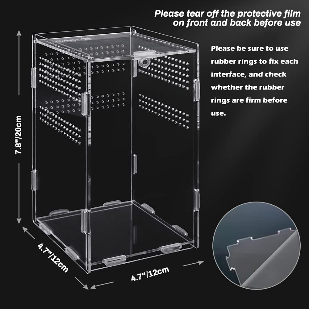 Anpress Acrylic Reptile Terrarium, 4.7''X4.7''X7.8'' Micro Transparent Habitat Terrariums Reptiles Tarantulas Cage Mini Enclosure Feeding Breeding Box with Cover for Animals Insects Animals & Pet Supplies > Pet Supplies > Small Animal Supplies > Small Animal Habitat Accessories Anpress   