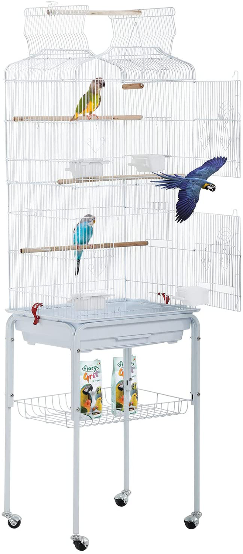 Bestpet Bird Cage Parakeet Cage 64 Inch Open Top Standing Parrot Cage Accessories with Rolling Stand for Medium Small Cockatiel Canary Parakeet Conure Finches Budgie Lovebirds Pet Storage Shelf Animals & Pet Supplies > Pet Supplies > Bird Supplies > Bird Cage Accessories BestPet White  