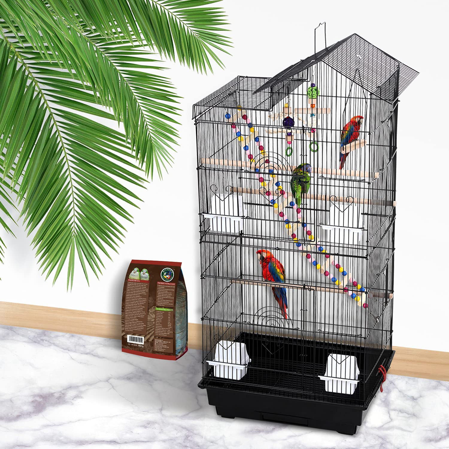 HCY 39 Inches Bird Cage Roof Top Large Flight Parrot Bird Cage with Toys for Small Medium Birds, Cockatiel,Parakeets,Parrot,Lovebirds,Finch,Canary Pet Bird Cage Animals & Pet Supplies > Pet Supplies > Bird Supplies > Bird Cage Accessories HCY   