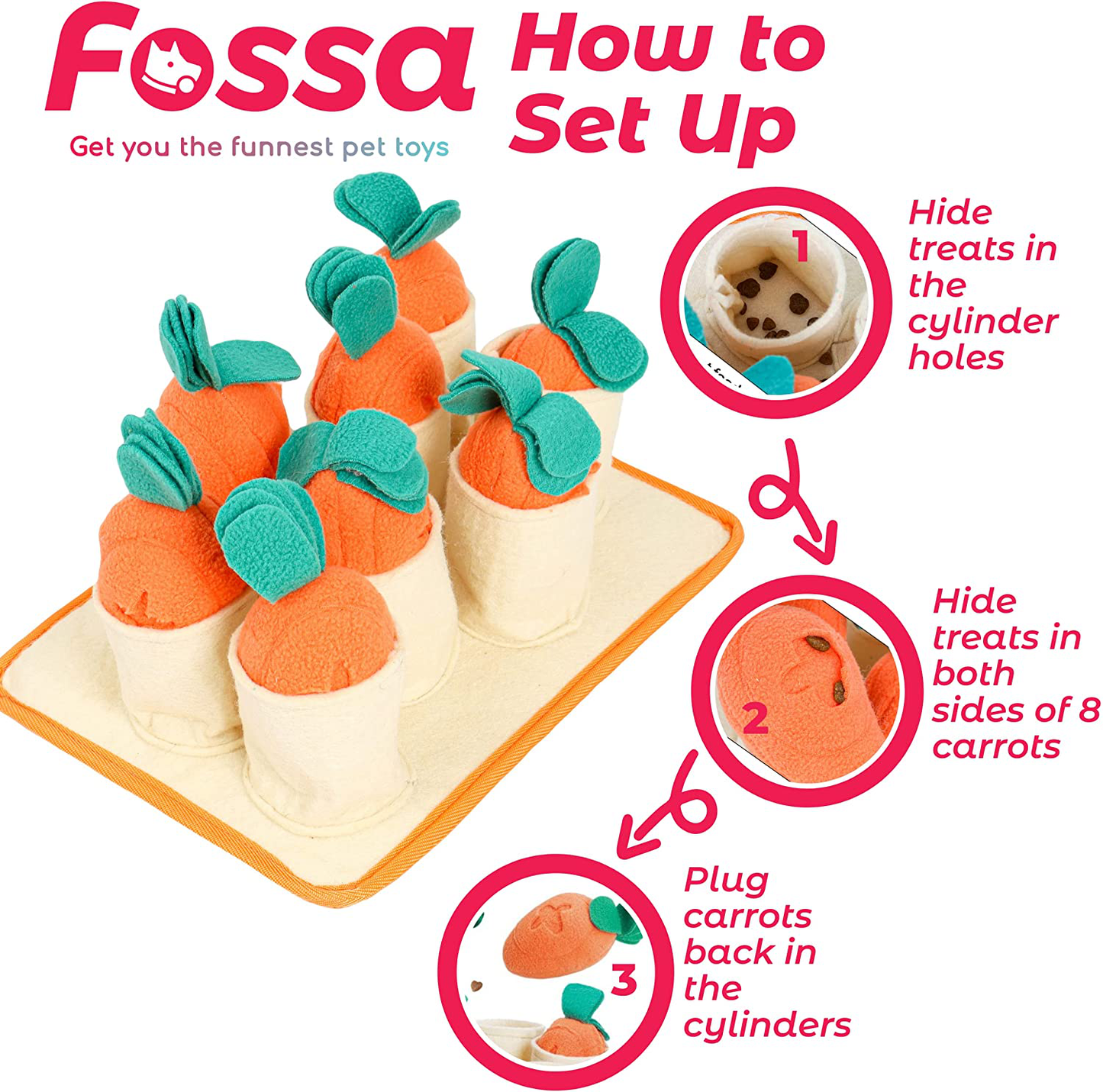 FOSSA Dog Snuffle Mat, Pet Food Feeding Mat with 8 Carrots Plush