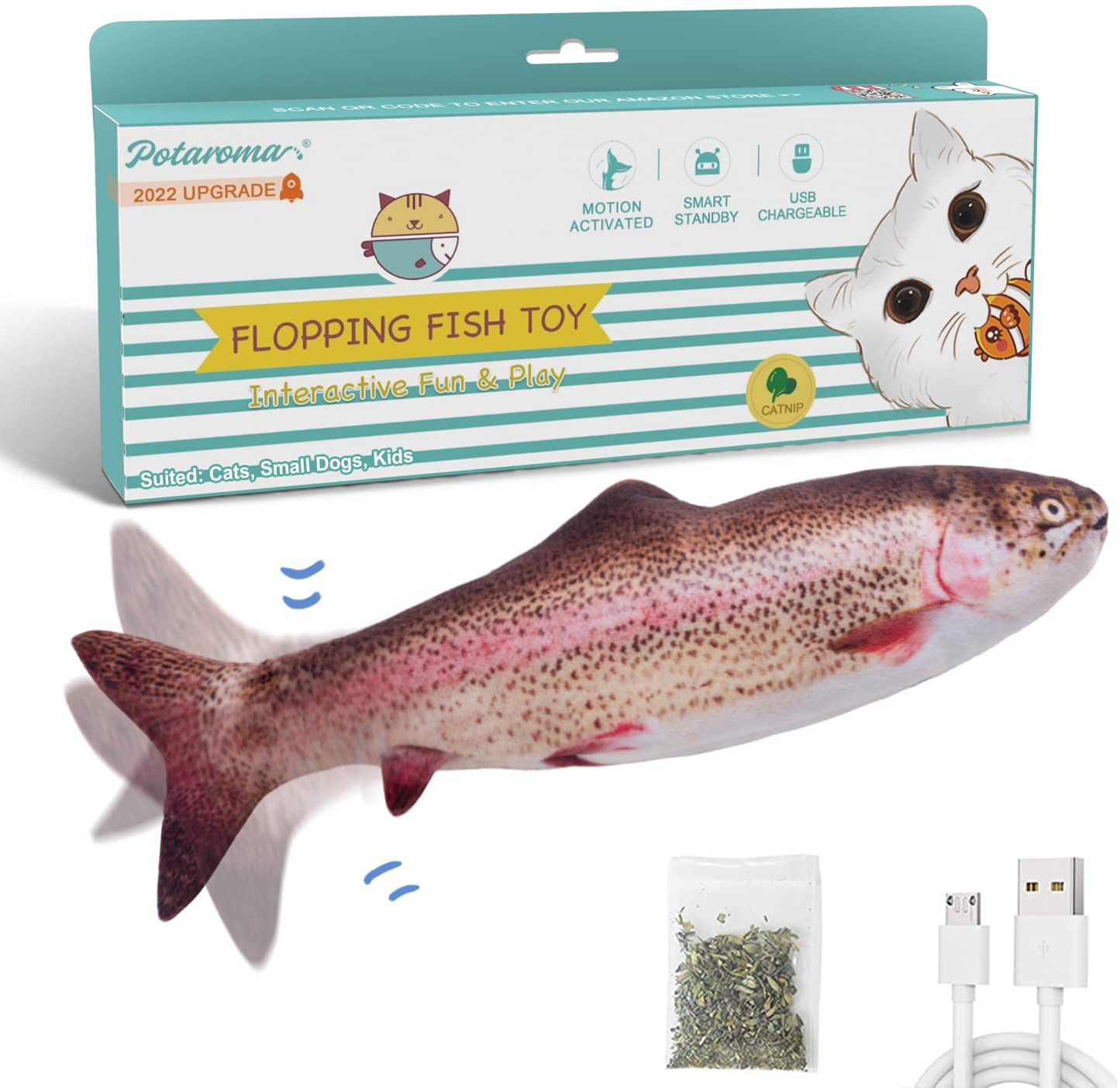 Potaroma Flopping Fish 10.5", Upgraded for 2022, Moving Cat Kicker Toy, Floppy Fish Animal Toy for Small Dogs, Wiggle Fish Catnip Toys, Motion Kitten Toy, Interactive Cat Toys for Cat Exercise Animals & Pet Supplies > Pet Supplies > Dog Supplies > Dog Treadmills Potaroma Rainbow Trout  