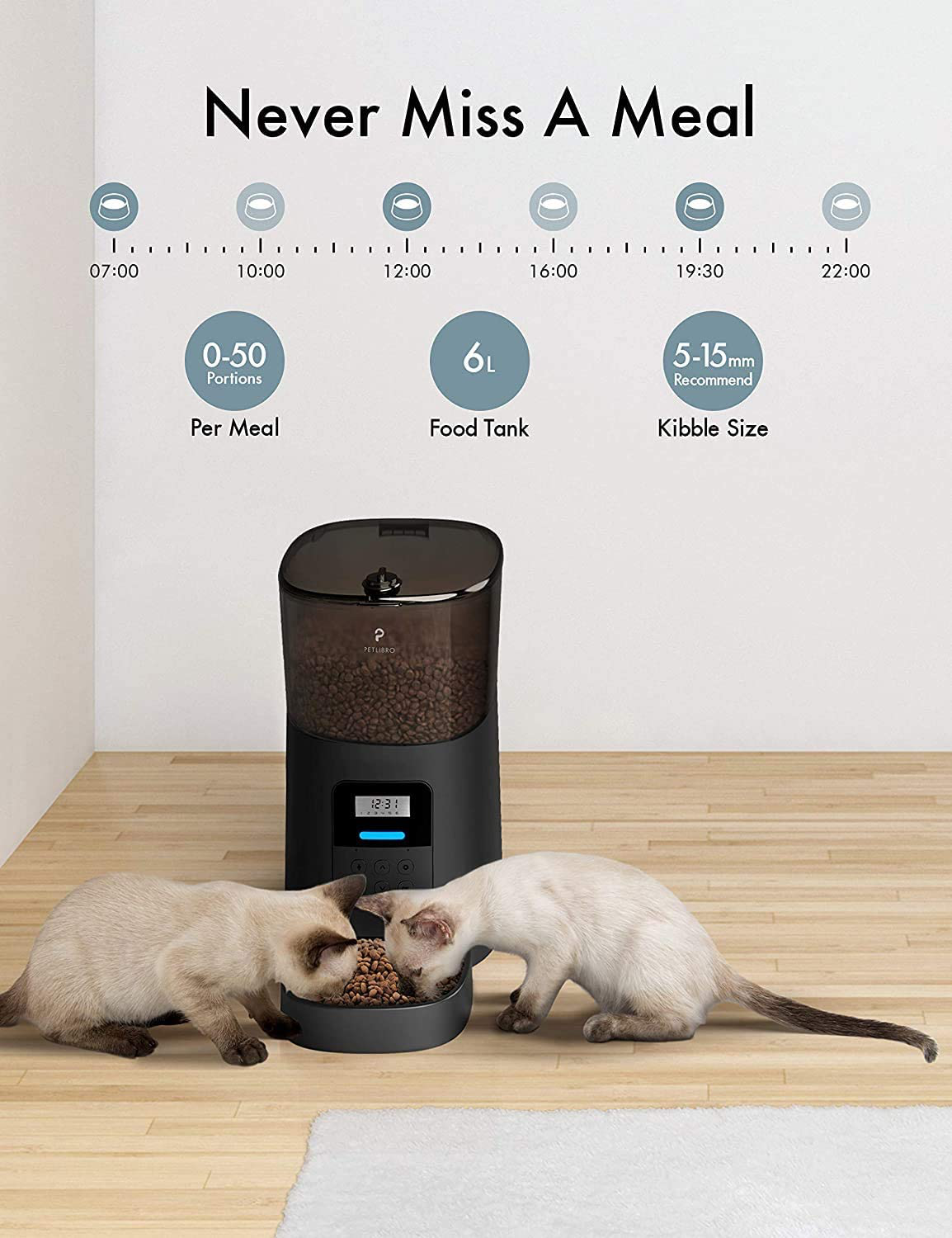 PETLIBRO Automatic Cat Feeder, 6L Auto Pet Cat Dry Food Dispenser with Clog-Free Design, Low Food LED Indication, 0-50 Portion Control for 1-6 Meals Daily, 10S Voice Recorder for Small & Medium Pets Animals & Pet Supplies > Pet Supplies > Dog Supplies > Dog Houses PETLIBRO   