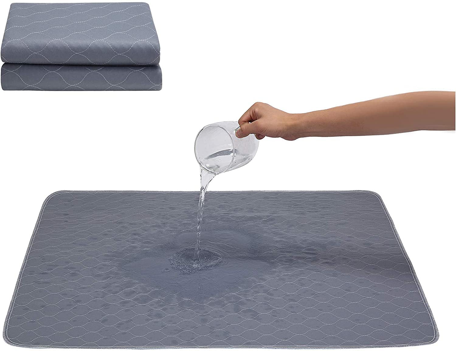 Jdpet Washable Dog Pee Pads+Free Grooming Gloves - Reusable Whelping Pads,Waterproof Dog Mat Non-Slip Puppy Potty Training Pads for Dogs, Cats, Bunny Animals & Pet Supplies > Pet Supplies > Dog Supplies > Dog Diaper Pads & Liners JdPet Grey 36"X36"(2Pack) 