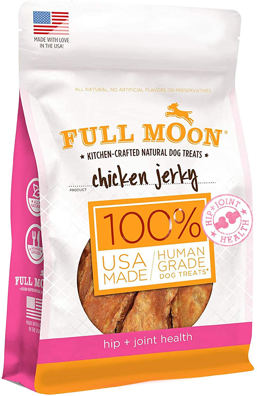 Full Moon All Natural Human Grade Dog Treats for Hip & Joint Health Animals & Pet Supplies > Pet Supplies > Dog Supplies > Dog Treats Full Moon Chicken Jerky 6 Ounce (Pack of 1) 