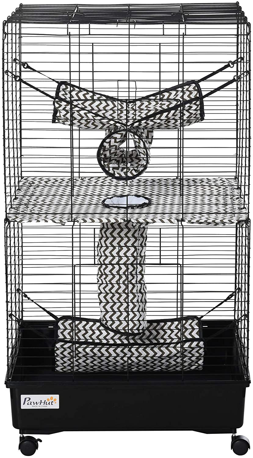 Pawhut Small Animal Cage Habitat for Ferret with Wheels Hammocks Tunnels and 3 Doors, Black Animals & Pet Supplies > Pet Supplies > Small Animal Supplies > Small Animal Habitats & Cages Aosom LLC   