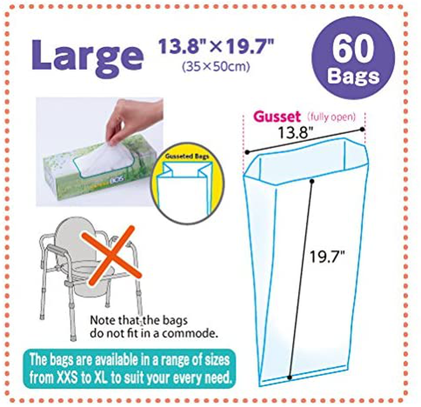 BOS Amazing Odor Sealing Disposable Bags for Commode Liners, Adult Diapers  or any Sanitary Product - Durable & Unscented (50 Bags) [5.2 Gallon/20L
