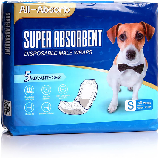 All-Absorb A26 Male Dog Wrap, 50 Count, Small Animals & Pet Supplies > Pet Supplies > Dog Supplies > Dog Diaper Pads & Liners All-Absorb   
