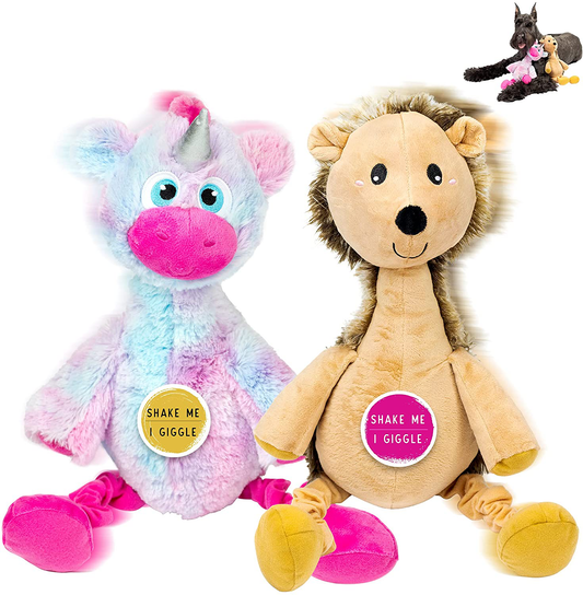 Pet Craft Supply Jiggle Giggle Dog Toys Funny Cute Giggling Sound Wiggly Shaking Tug Fetch Soft Chew Cuddle Plush Interactive Big Dog Toy for Medium to Large Breeds Multipack Boredom Relief Animals & Pet Supplies > Pet Supplies > Dog Supplies > Dog Toys Pet Craft Supply Unicorn & Hedgehog  