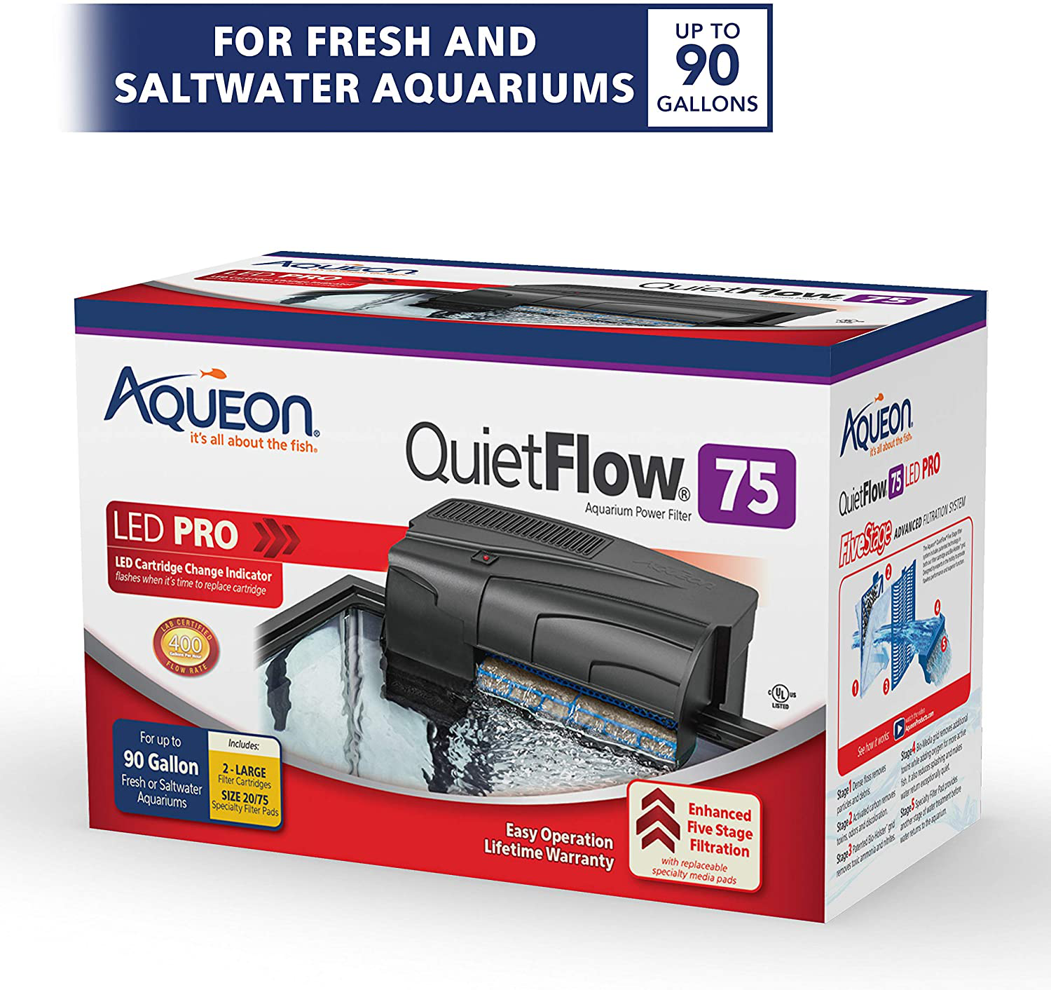 Aqueon Quietflow LED PRO Aquarium Power Filter, Size 75 Animals & Pet Supplies > Pet Supplies > Fish Supplies > Aquarium Filters Aqueon   