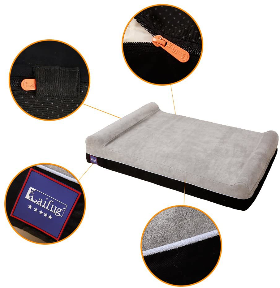 Laifug Orthopedic Memory Foam Extra Large Dog Bed with Pillow and Durable Water Proof Liner & Removable Washable Cover & Smart Design