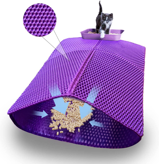 SIDUSAN Cat Litter Trapping Mat 30”X 22”Cat Litter Mat Kitty Litter Box Mat, Honeycomb Double Layer Foldable Litter Mat, Pretty Waterproof Urine Proof Mat, Scatter Control 2-Layer Easy Clean 1 Pack Animals & Pet Supplies > Pet Supplies > Cat Supplies > Cat Litter Box Mats SIDUSAN Violet 30”X 22” X 0.31'' 