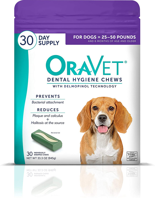 Oravet Dental Hygiene Chews for Medium Dogs 25-50 Lbs Animals & Pet Supplies > Pet Supplies > Small Animal Supplies > Small Animal Treats OraVet 30 Count (Pack of 1)  